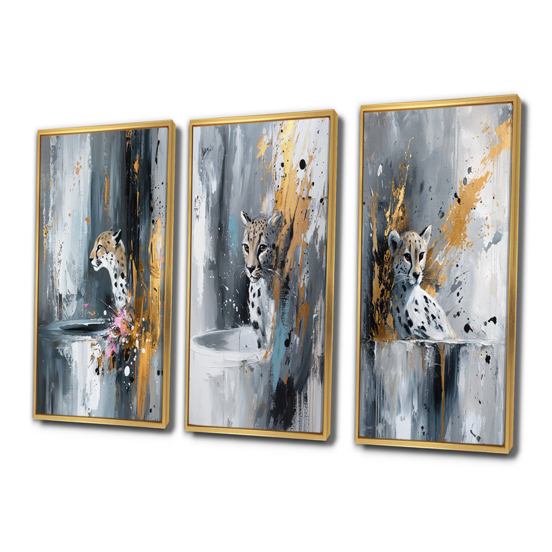 «Gold Cheetahs Quick Call Accents with Grey I», collection d'art mural guépard, H 40 po x l 60 po, Doré