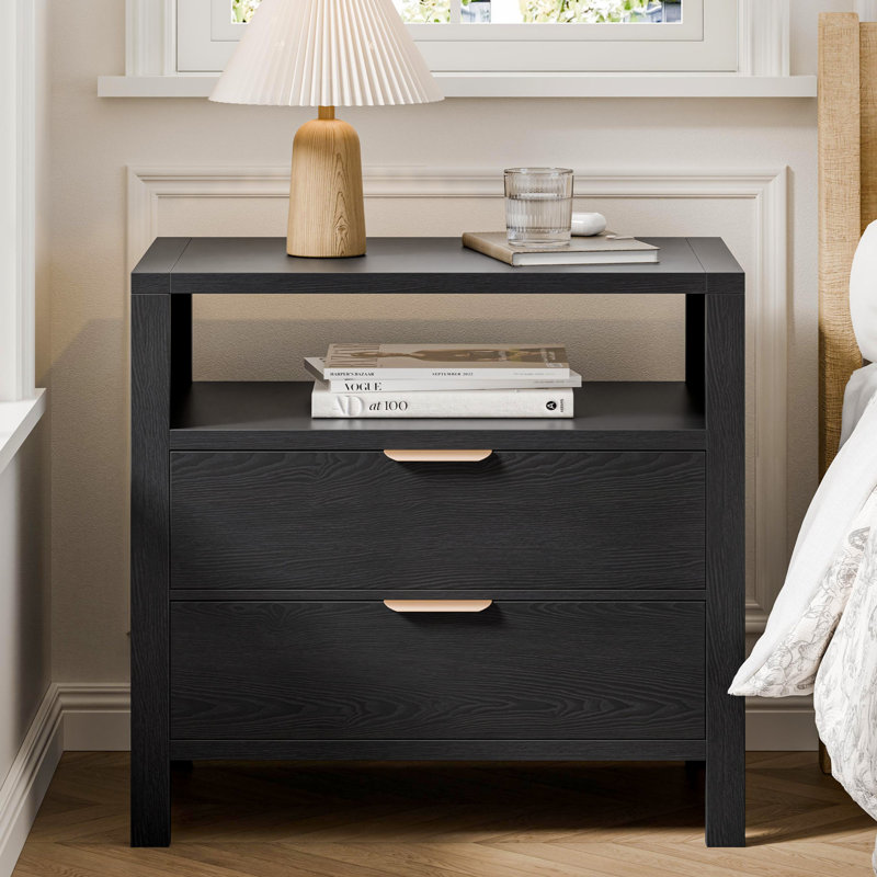 Table de chevet 2 tiroirs avec tablette Avelyn, Noir, H 26,38 po x l 27,95 po x P 17,32 po, 1