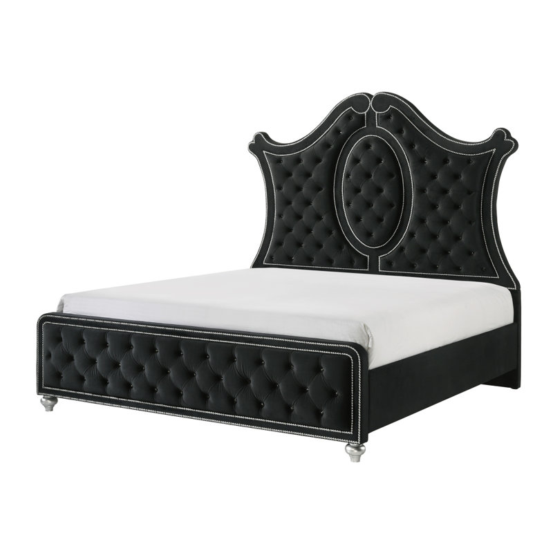 1Pc King Panel Bed Tufted Headboard Luxurious Upholstery And Intricate Nailhead Trim Diamond-Patterned Tufted Accent Modern Luxury Black