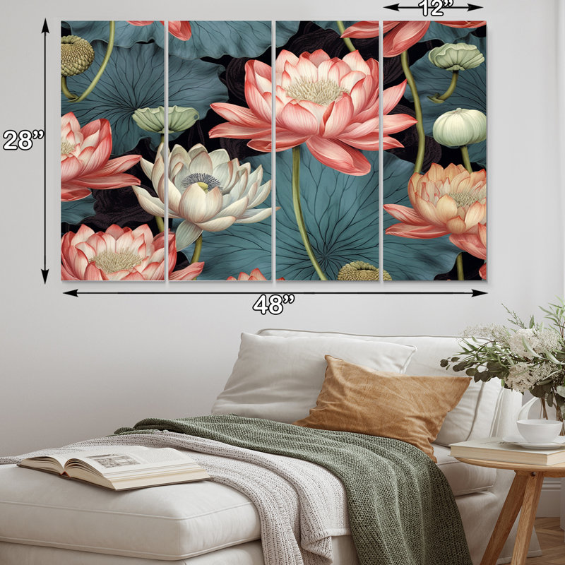 Ensemble de salon rouge et vert Lotus Ponds I - Floral