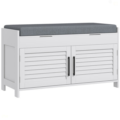 Shoe Bench, Entryway Bench With Shoe Storage, Cushion, Hidden Compartments, Adjustable Shelves And Shutter Doors, 35.4" Shoe Organizer For Entryway, H by Dovecove