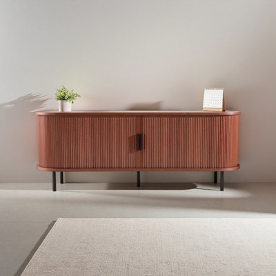 Meuble télé, meuble audio-vidéo pour téléviseur de 58 po ou moins, capacité de charge de 350 lb, meuble télé avec tablettes de rangement réglables et porte roulante