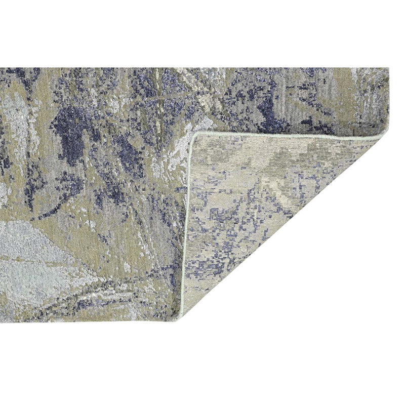 Tapis gris / bleu clair / ivoire noué à la main de haute qualité, Rectangle 8 pi x 10 pi