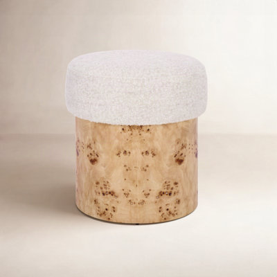 16" Boucle & Burl Ottoman
