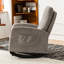 Chaise berçante avec repose-pieds et dossier haut, en bois d'hévéa et rembourrée pour une expérience d'assise confortable.