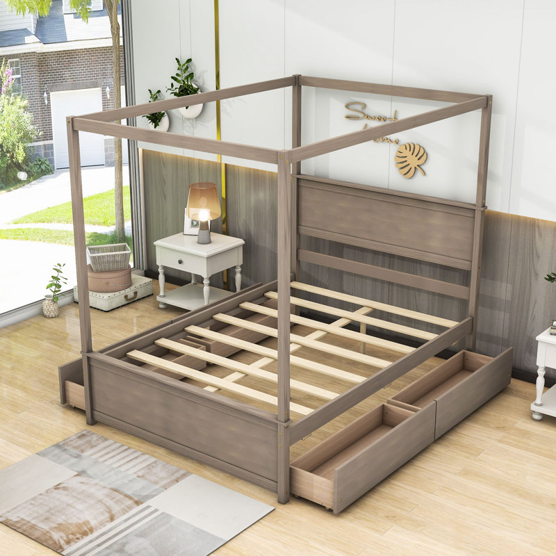Arinya Platform Storage Bed, White, 4 Drawers