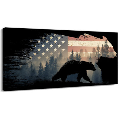 Patriotic Wall Art, American Flag Wall Art with Bear Silhouette, 4th of July Americana Wall Decor, Military Patriotic Canvas Wall Art for Living Room and Office 12" × 24"