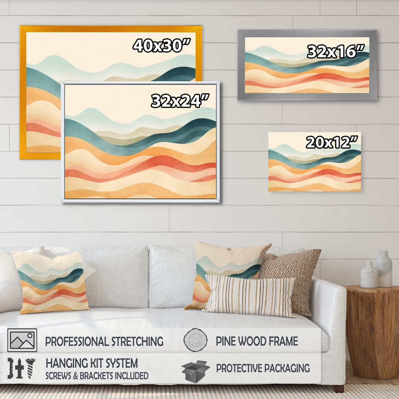 «Blue Beige Minimalims Fludity» sur impression sur toile, H 30 po x l 40 po x P 1,5 po, Cadre flottant doré