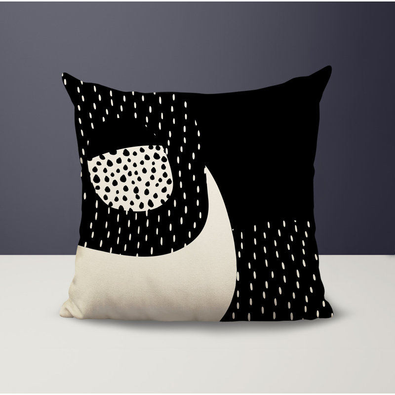 Coussin carré intérieur / extérieur pia, H 15 po x l 15 po, Noir/Blanc cassé
