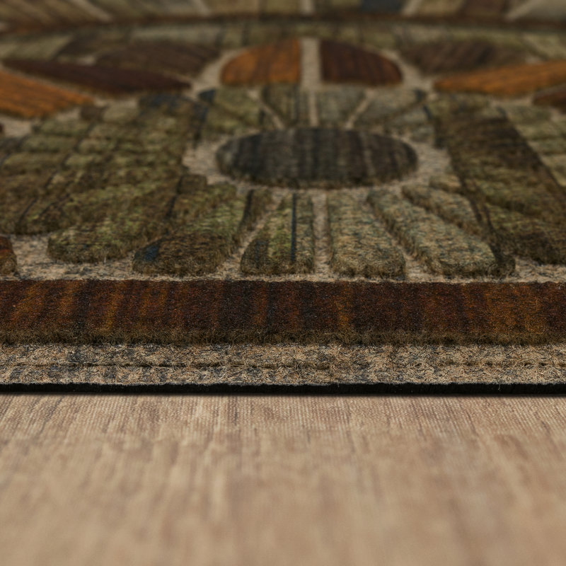Amoura Geometric Tiled Medallion Recycled Rubber All Weather Outdoor Slice Door Mat, Brown