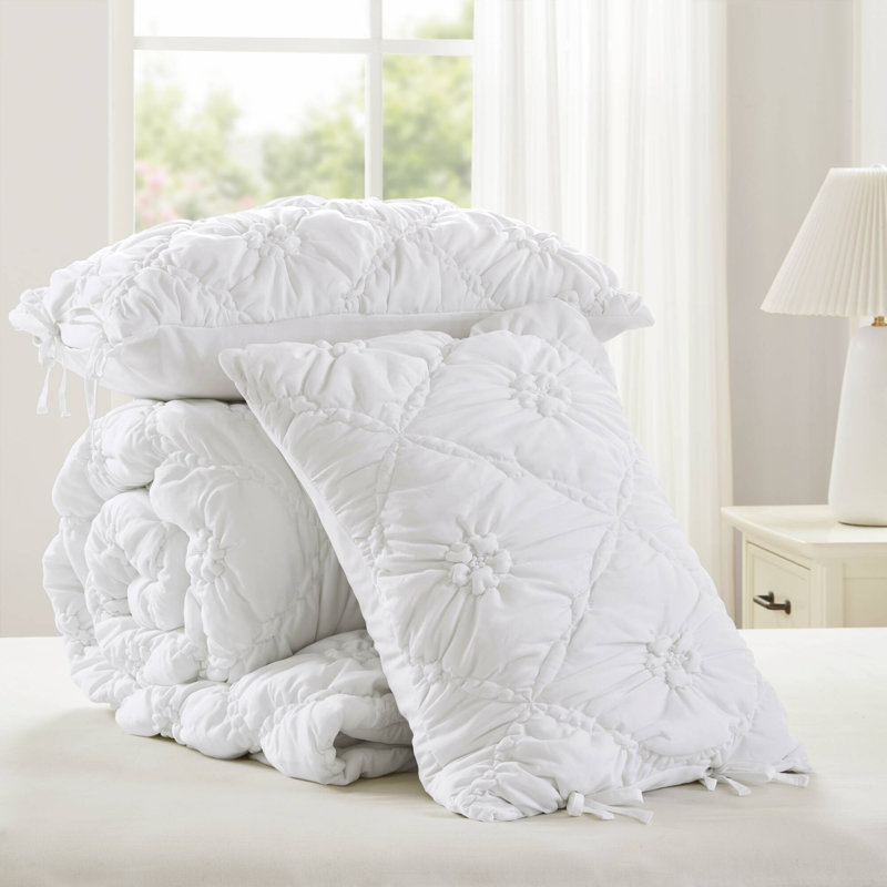Ensemble complet d'édredon 3 pièces texturé floral - literie toutes saisons, Housse de couette grand + 2 taies d'oreiller