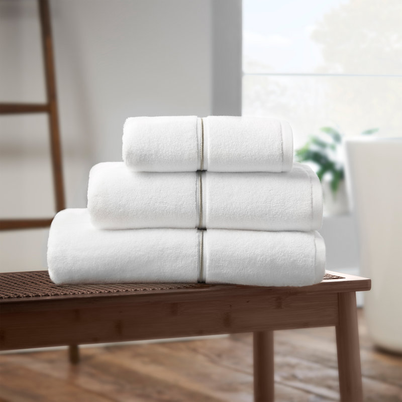 Zero Twist Satin Stitch Cotton Hand Towel 100% Cotton Plush Bath Towel, White