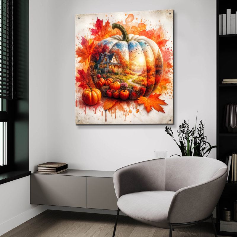 Art mural en verre épique «Fall Pumpkin Thème 3» par Rey Klimt, 36 po x 36 po, H 36 po x l 36 po