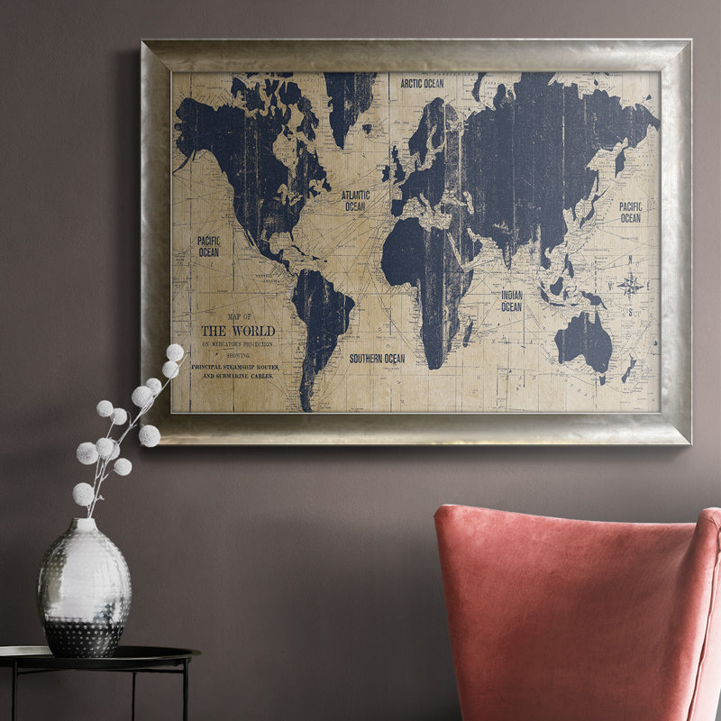 Toile encadrée de qualité supérieure OLD World Map II - prête à être accrochée, H 16 po x l 20 po