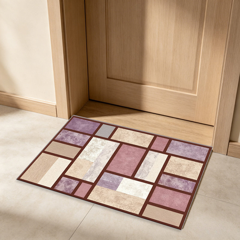 Purple and Beige Geometric Blocks carpet-easy to clean, machine-washable, soft and comfortable; suitable for door mats, kitchens, living rooms, bedrooms, corridors, and laundry areas. Easy to clean, durable carpet for home decoration.
