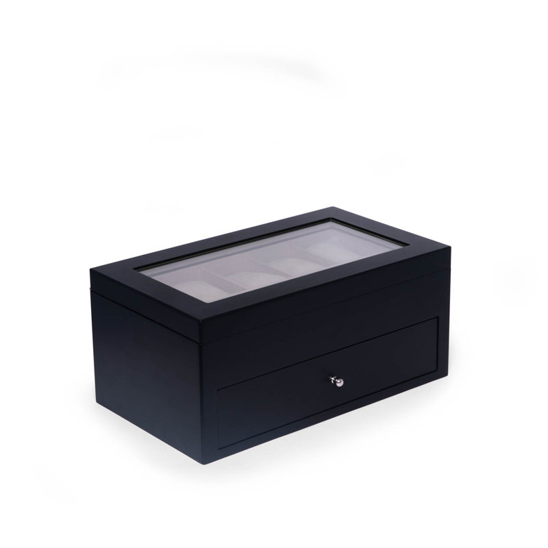Wood Jewelry Box + Drawers, Black