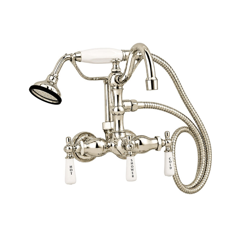 Robinet de baignoire avec douche à main, bec arqué, Nickel poli
