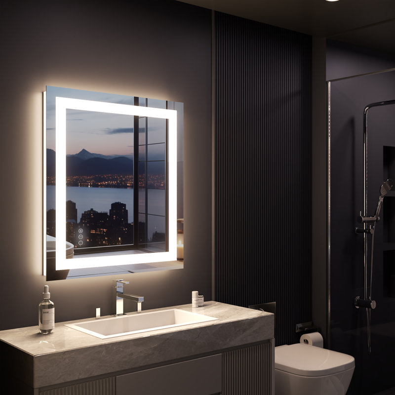 Rectangular Frameless Led Wall Mounted Bathroom Vanity Mirror, 36" x 32"