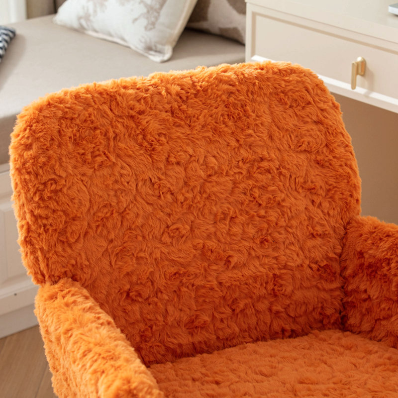 Furniture Office Chair,Artificial Rabbit Hair Home Office Chair With Golden Metal Base,Adjustable Desk Chair Swivel Office Chair,Vanity Chair