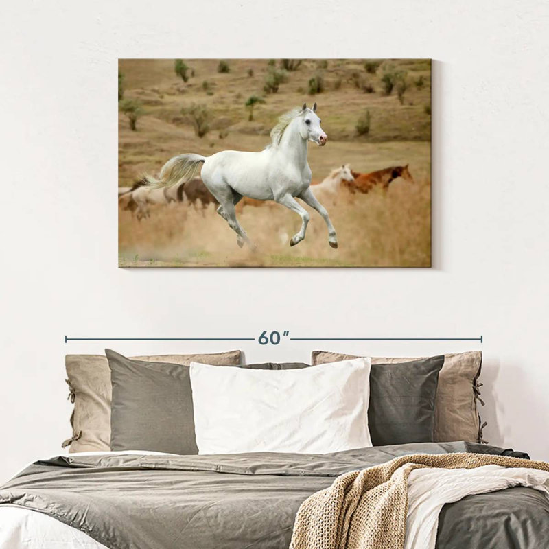 Prized White Stallion, 30" H x 45" W
