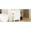 Meuble-lavabo de salle de bain rétro classique 23,4 po avec lavabo, bois de pin massif, charnières élégantes, compartiments latéraux ouverts, planches de débordement de finition, rangement à fermeture douce, trous de robinet pré-percés