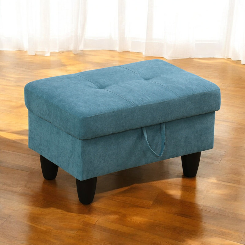 Orella Marlinda 28.5" Wide Upholstered Rectangle Tufted Flip Top Storage Ottoman, Light Blue Flannel