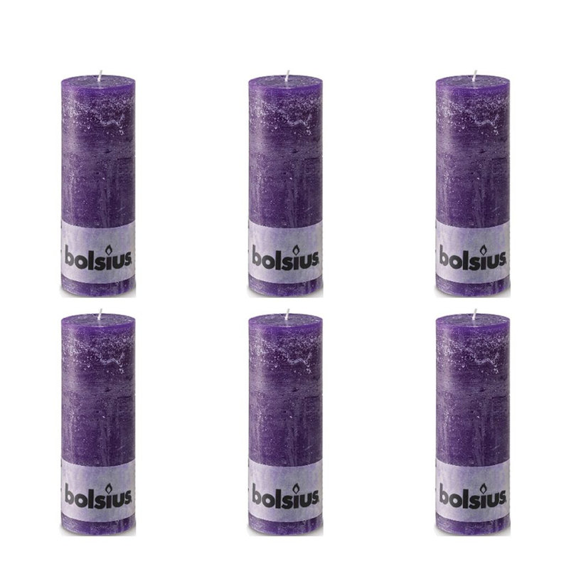 Bolsius Rustic Pillar Candle, Purple, 19cm H x 6.8cm diameter