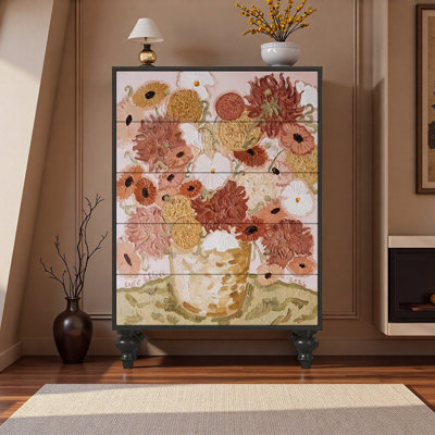 Commode de rangement 5 tiroirs Vintage Floral