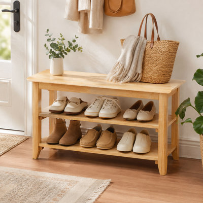 31.5'' Natural Rubberwood Shoe Storage Bench