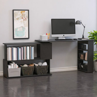 Bureau en coin SmartRotate à 360 ° en forme de L | Poste de travail noir spacieux