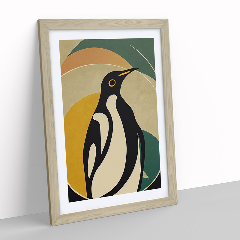 Modern Abstract Penguin No.5 - Framed Print, 64cm H x 46cm W x 2cm D, Oak