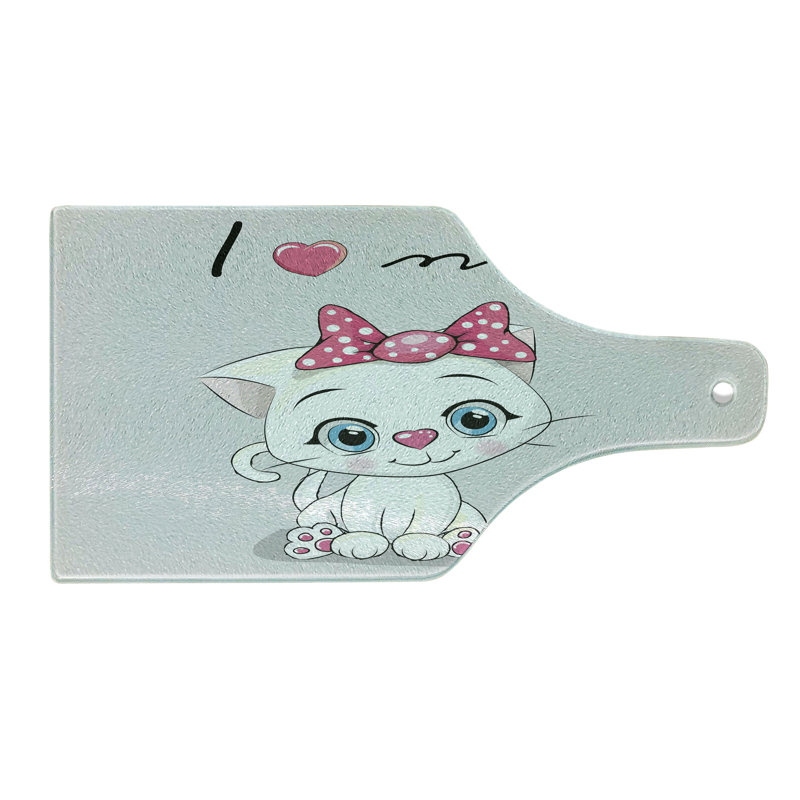 Caricature de chat en verre trempé Ambesonne