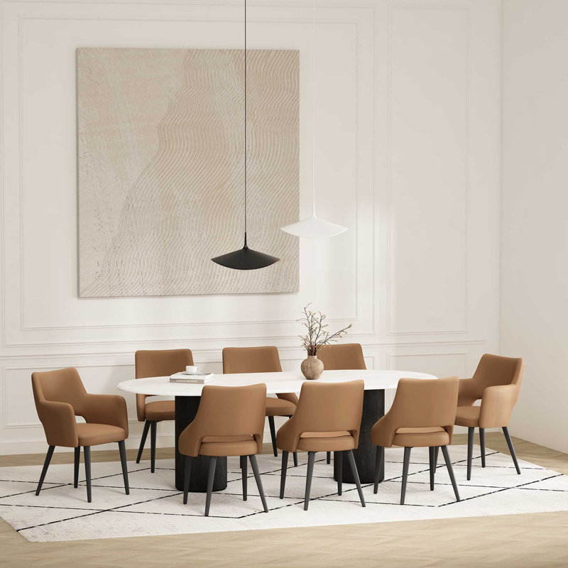 8-Piece Hickson Leatherette Dining Chair with Metal Legs, Saddle