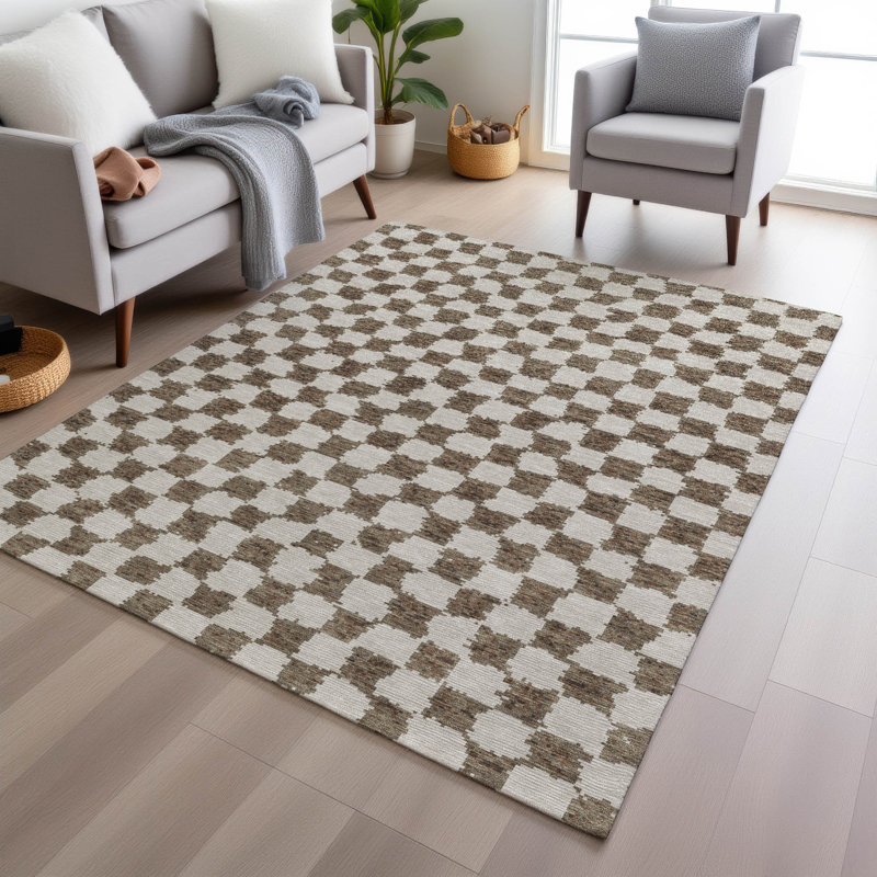 Machine Washable Indoor/Outdoor Xhevrie Brown Rug, Rectangle 10' x 14'