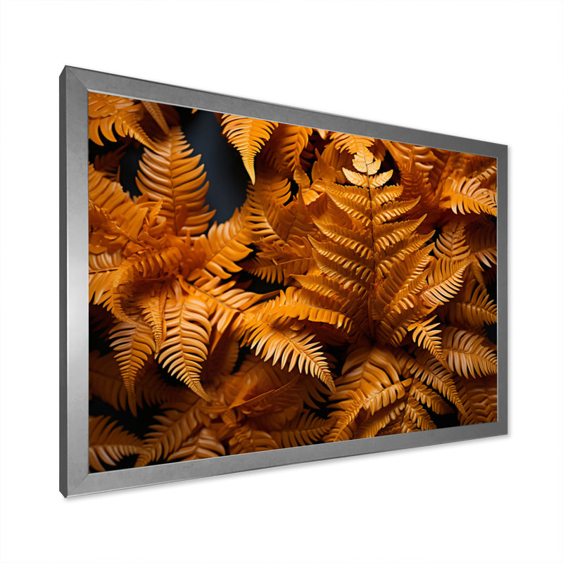 Orange fougère champ vibrante - impression, H 34 po x l 44 po x P 1,5 po, Cadre simple argenté
