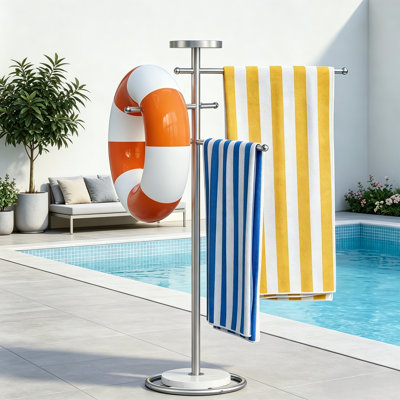 59" H Marble-Base Towel Stand with 1 Adjustable Hanging Arm