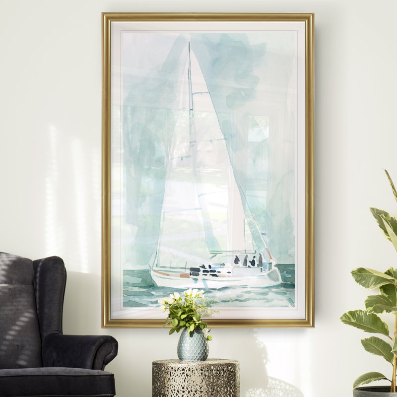 « mou voilier iv »-reproduction d’art sur toile, H 26,5 po x l 36,5 po x P 1,5 po, Cadre doré
