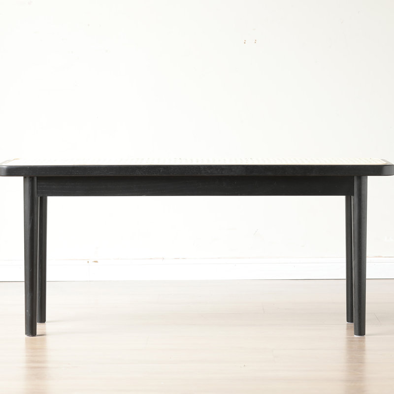 Modern Style Black Color Solid Oak Wood Dining Bench With Rattan Detail, 16.93" H x 39.37" W x 11.02" D