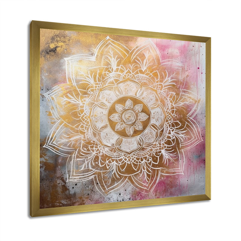 Mandala doré rose I - impression, H 16 po x l 16 po x P 1 po, Cadre flottant doré