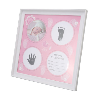 Ensemble d'empreintes de mains et de pieds pour nouveau-nés (garçons et filles) - Cadre d'exposition en plastique résistant à l'usure (rose)