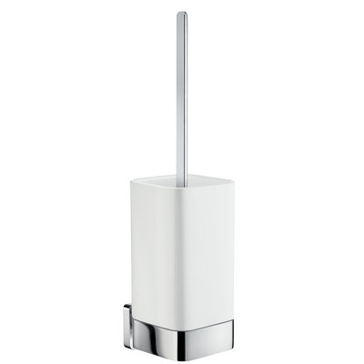 Wall mounted toilet brush & white porcelain container