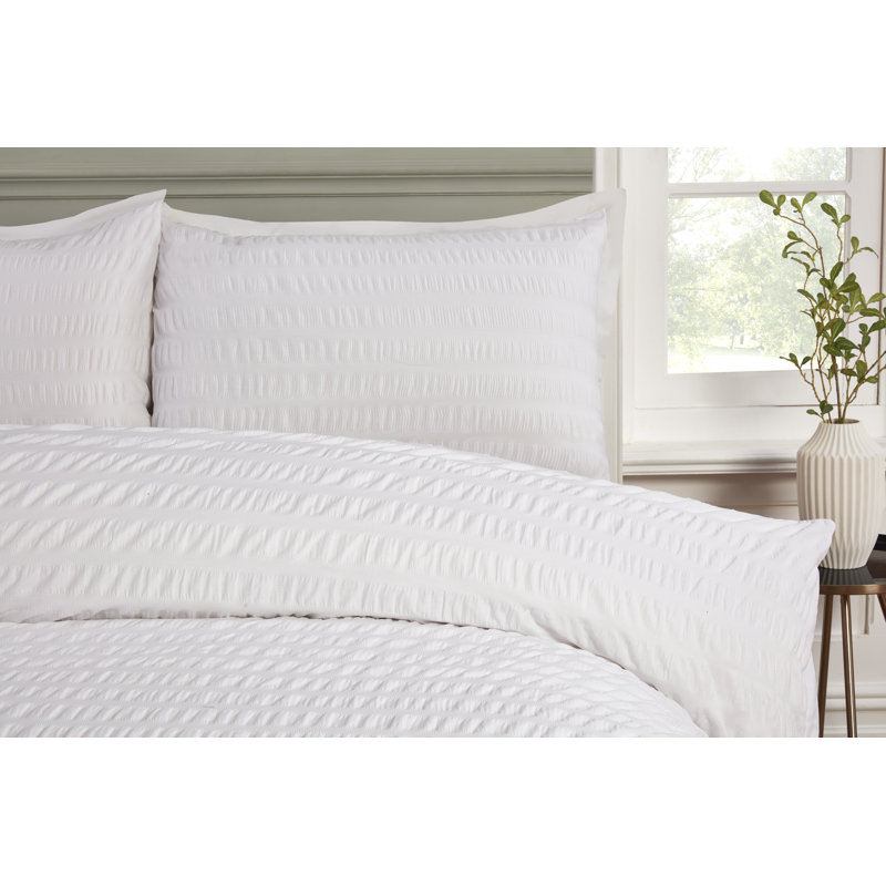 SEERSUCKER Cotton Blend Solid Colour Duvet Cover Set with Pillowcases Included, White