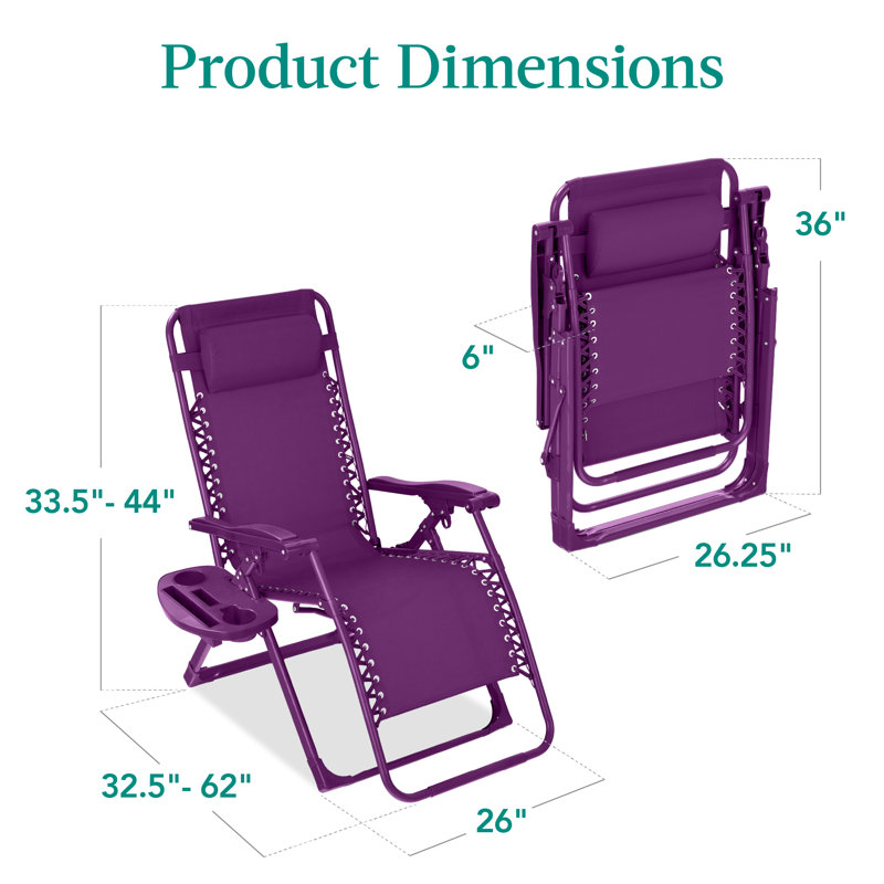 Monochromatic Zero Gravity Chair, Folding Patio Recliner W/Side Tray, Headrest, Amethyst