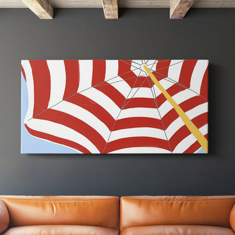Parasol Beach Stripes I - Toile tendue avec châssis - Prêt à accrocher, H 16 po x l 32 po