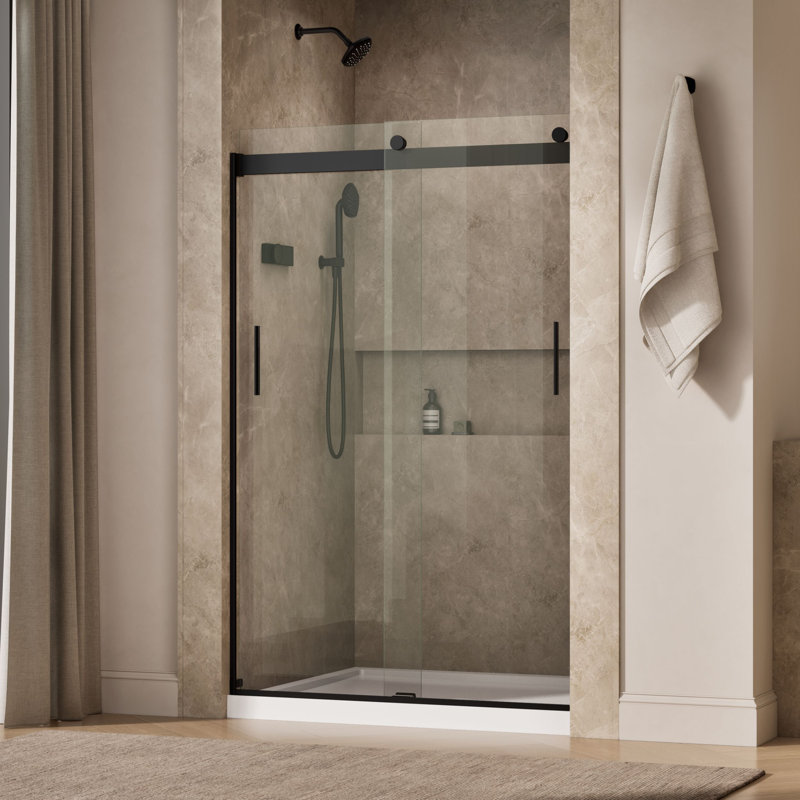 Levity 47.58" x 74" Bypass Shower Door with CleanCoat Technology, Matte Black, Crystal Clear