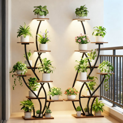 Indoor Plant Stand With Grow Lights - 9-Tier Tall Plant Shelf With Adjustable Full Spectrum Lighting & Timer, For Living Room Decor, 2-Pack Corner Pl by 17 Stories