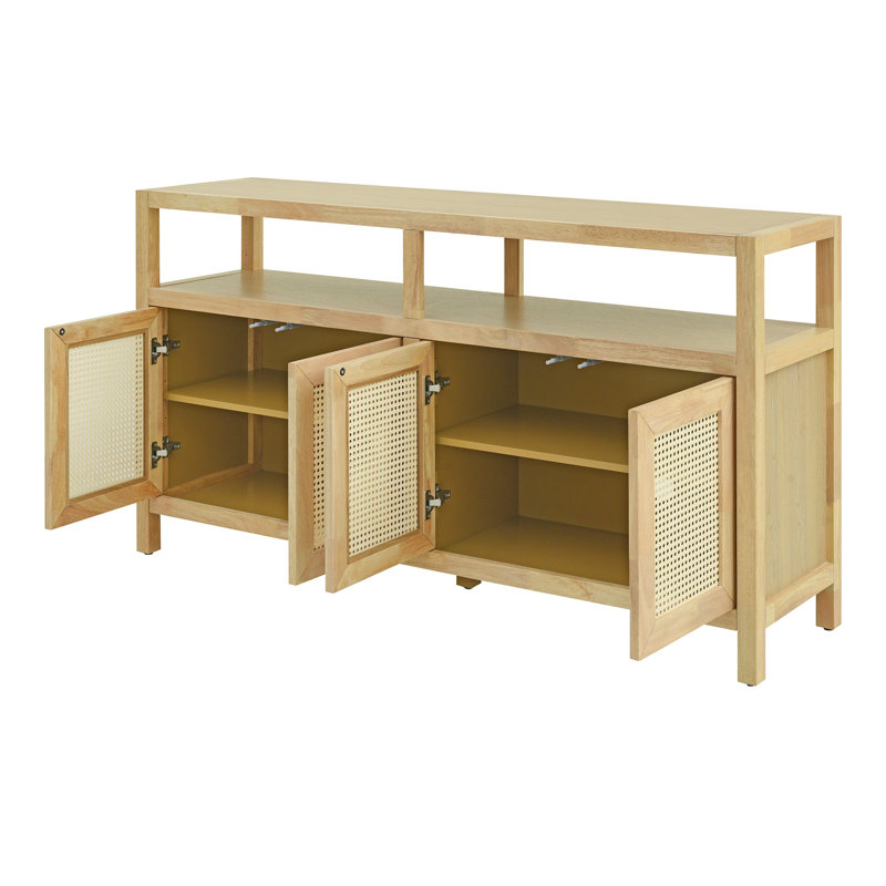 Buffet en rotin naturel Trexm avec tablettes réglables et portes à pousser, armoire de rangement moderne Boho, Brun