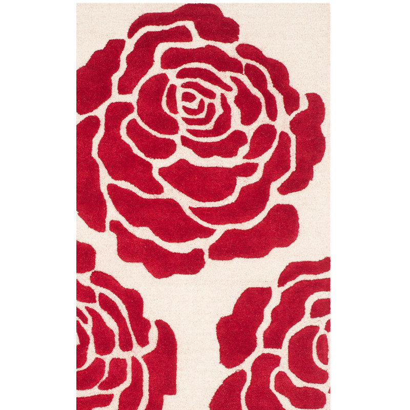 Tapis ivoire / rouge en laine touffeté à la main Cannen, Rectangle de 5 pi x 8 pi