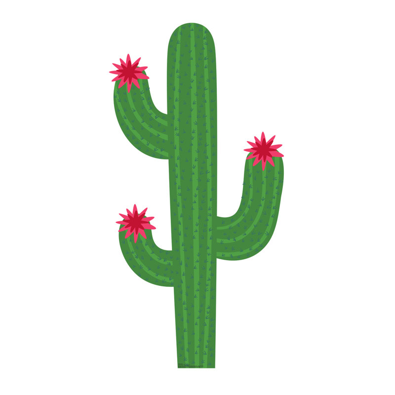 Life-Size Green Cactus Cardboard Cutout with Red Flowers