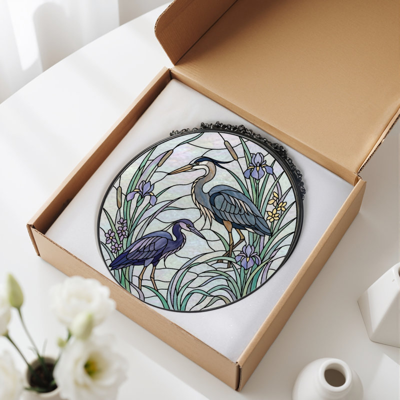 Panneau de vitrail Heron Marsh - 7,8 H, 7.8"H